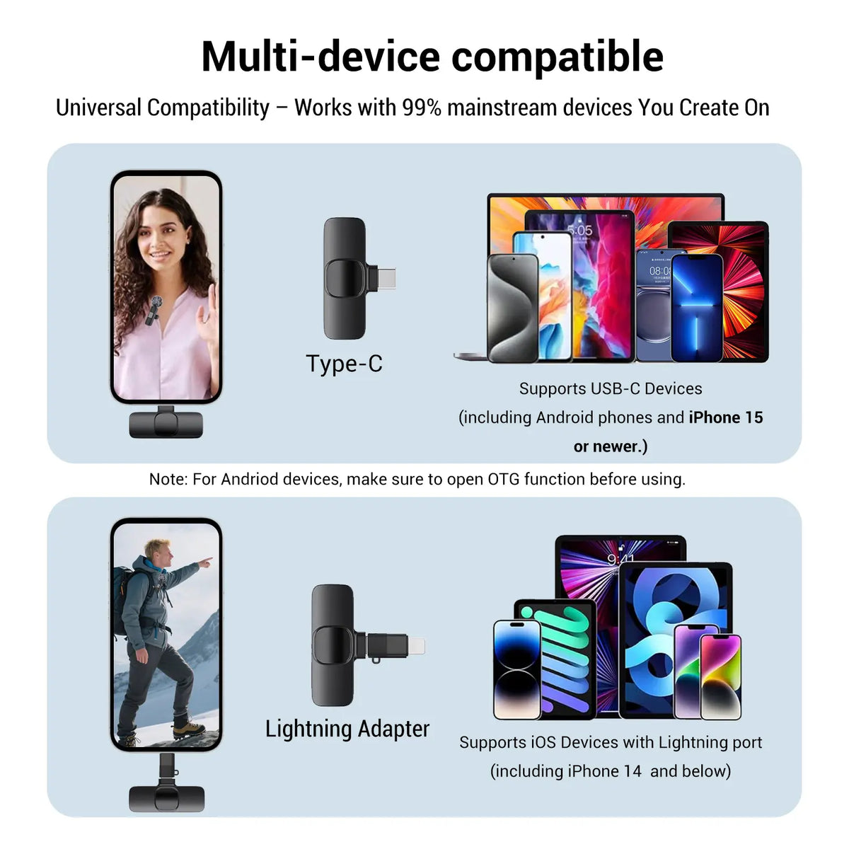 HITOZON Mini Wireless Lavalier Lapel Mic for iPhone & Android | Plug & Play Audio Recording