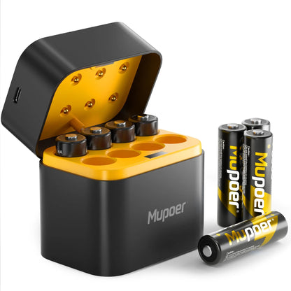 Mupoer Rechargeable AA Lithium Batteries with Charger | 1.5V 3000mWh High Capacity Double A Battery Set