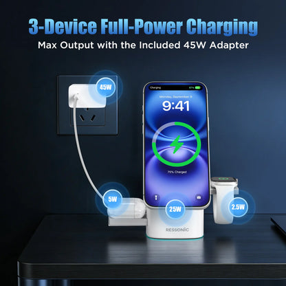 3-in-1 Magnetic Wireless Charger Stand 25W | Qi2 Certified Fast Charging Station for Apple & Samsung