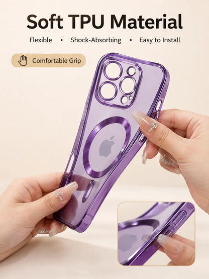 Luxury Clear Plated TPU Case for iPhone | MagSafe Compatible, Shockproof & Full Camera Protection