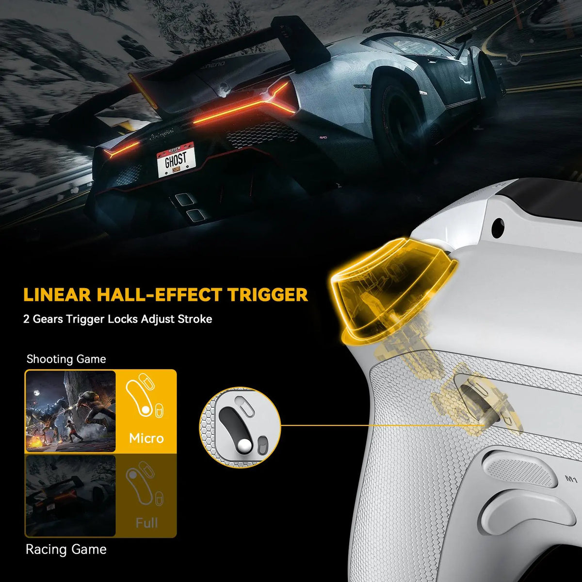 FIEHDUW Wireless Gaming Controller | Rechargeable RGB Gamepad with Remappable Buttons for PC, Switch, iOS & Android