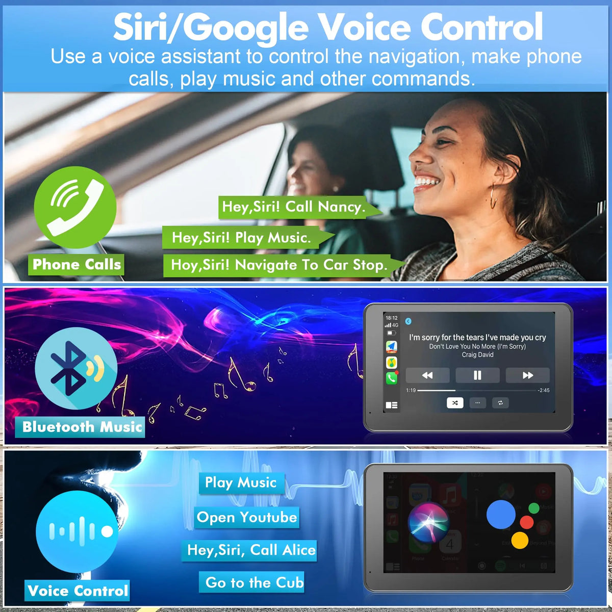 Paslda Portable Wireless Apple CarPlay & Android Auto Screen | Upgraded Plug-and-Play Car Display Adapter