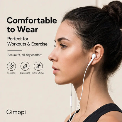 Gimopi USB-C Wired Semi-In-Ear Headphones | HiFi Stereo Earbuds with Built-In Mic