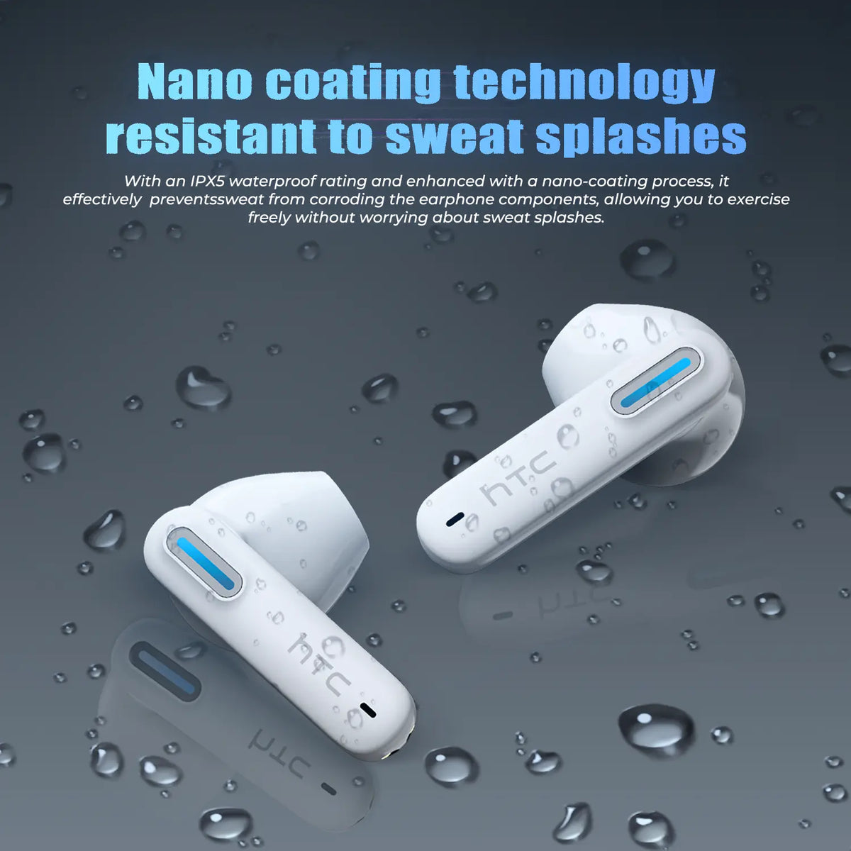 HTC NE49 True Wireless Earbuds | Bluetooth 6.0 Gaming Headset with Mic & IPX5 Waterproof