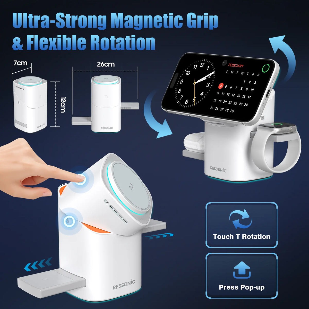3-in-1 Magnetic Wireless Charger Stand 25W | Qi2 Certified Fast Charging Station for Apple & Samsung