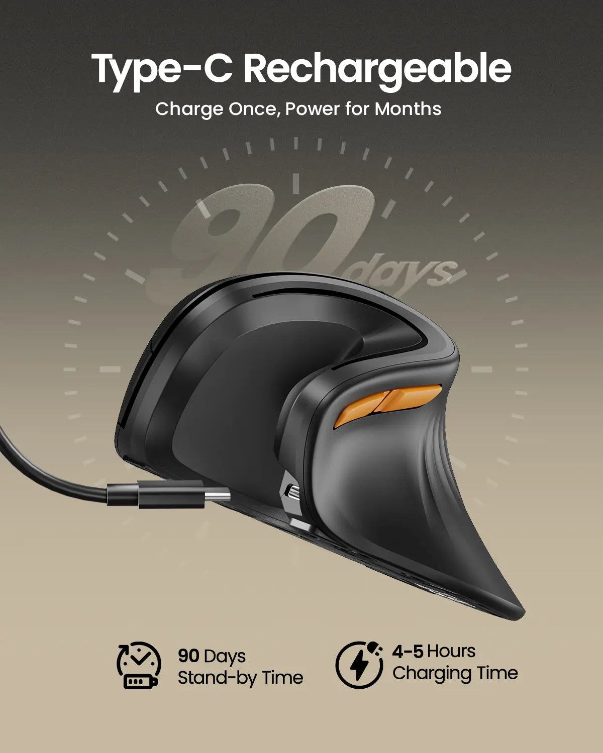 Protoarc EM11 Ergonomic Bluetooth Vertical Mouse | Rechargeable Silent Optical Wireless Mouse