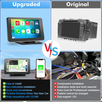 Paslda Portable Wireless Apple CarPlay & Android Auto Screen | Upgraded Plug-and-Play Car Display Adapter