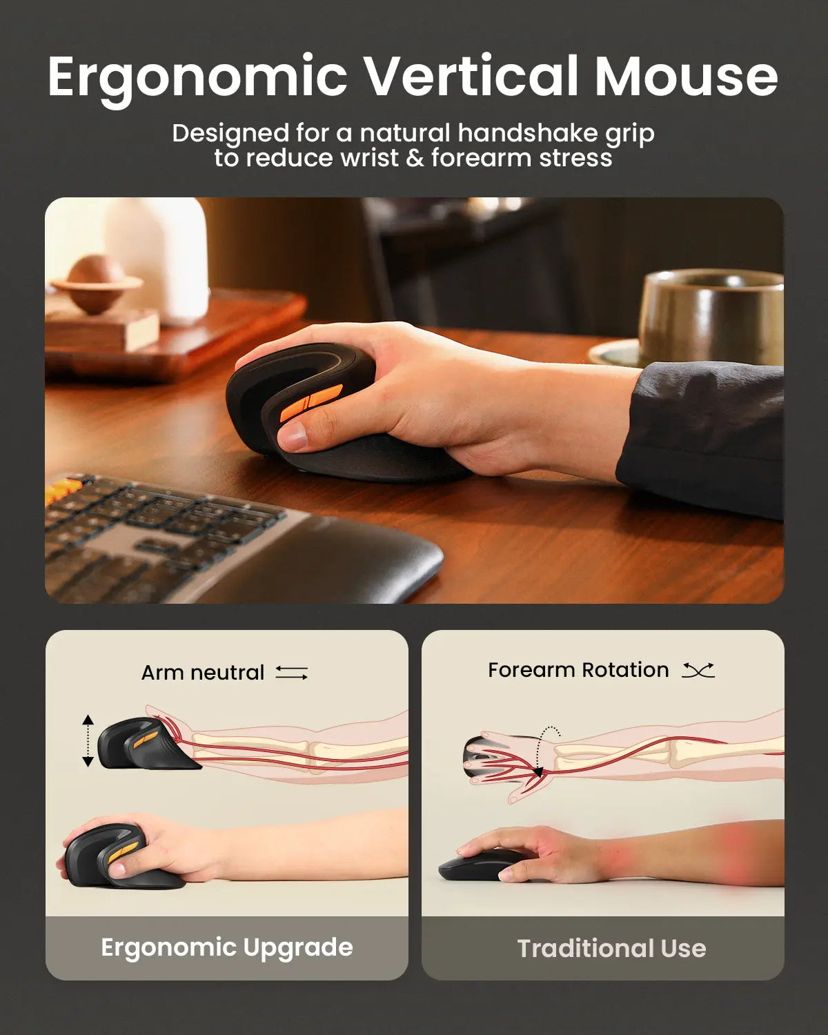 Protoarc EM11 Ergonomic Bluetooth Vertical Mouse | Rechargeable Silent Optical Wireless Mouse