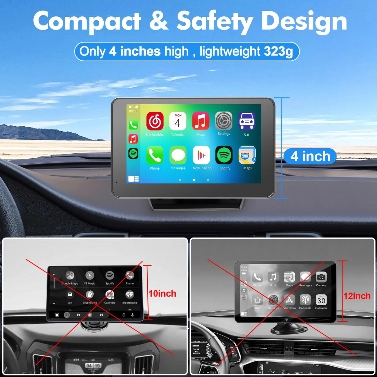 Paslda Portable Wireless Apple CarPlay & Android Auto Screen | Upgraded Plug-and-Play Car Display Adapter