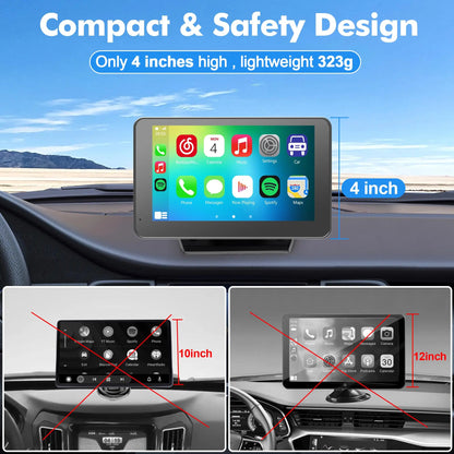 Paslda Portable Wireless Apple CarPlay & Android Auto Screen | Upgraded Plug-and-Play Car Display Adapter