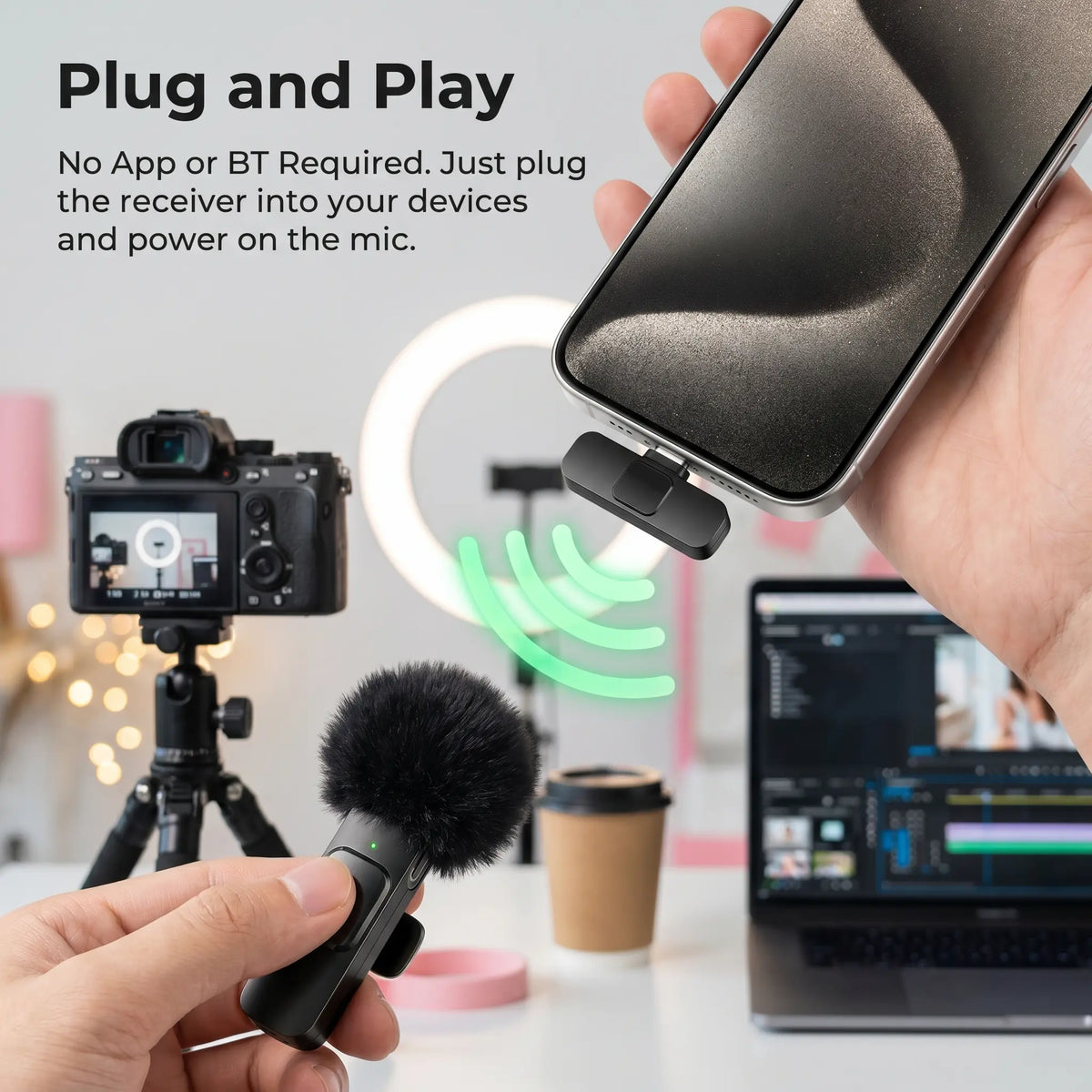 HITOZON Mini Wireless Lavalier Lapel Mic for iPhone & Android | Plug & Play Audio Recording