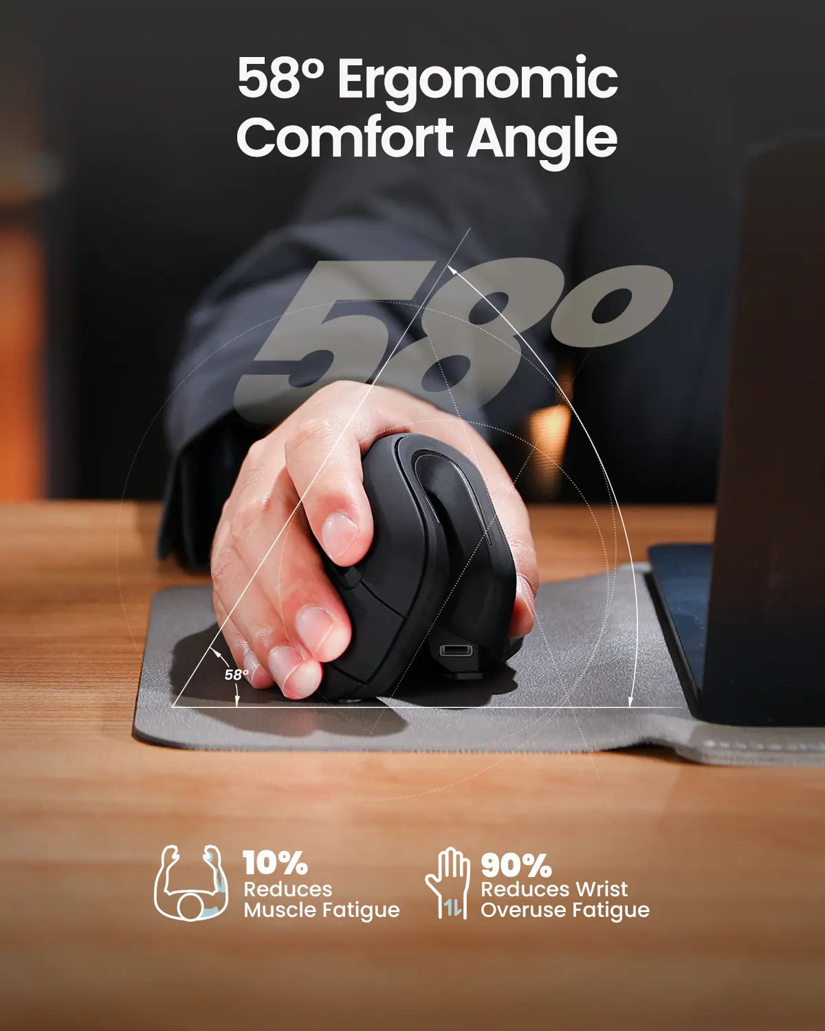 Protoarc EM11 Ergonomic Bluetooth Vertical Mouse | Rechargeable Silent Optical Wireless Mouse