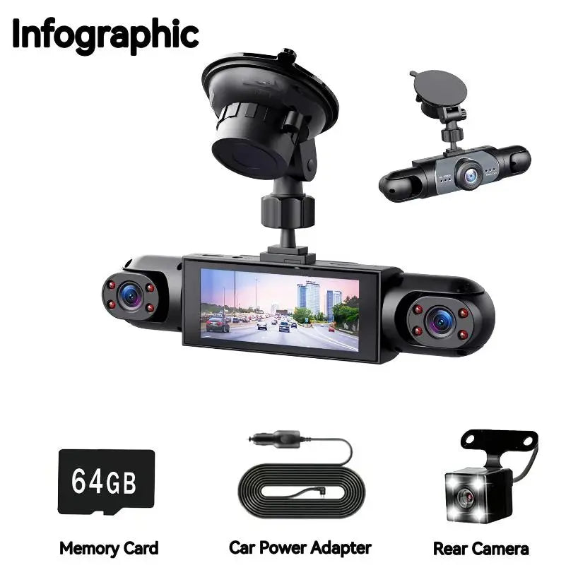 4-Channel Car Dash Cam 1080P HD | 360° Front, Rear & Side Cameras with Night Vision, Parking Mode & 64GB SD Card