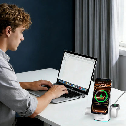 3-in-1 Magnetic Wireless Charger Stand 25W | Qi2 Certified Fast Charging Station for Apple & Samsung