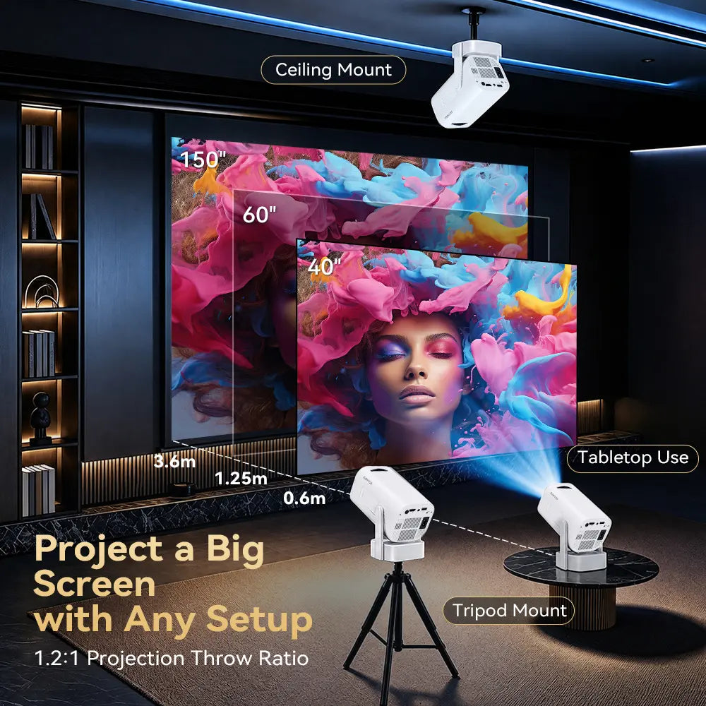Qawtor Portable Mini Home Theater Projector with 4K Support | WiFi 6, Bluetooth 5.0 & Built-In Speaker