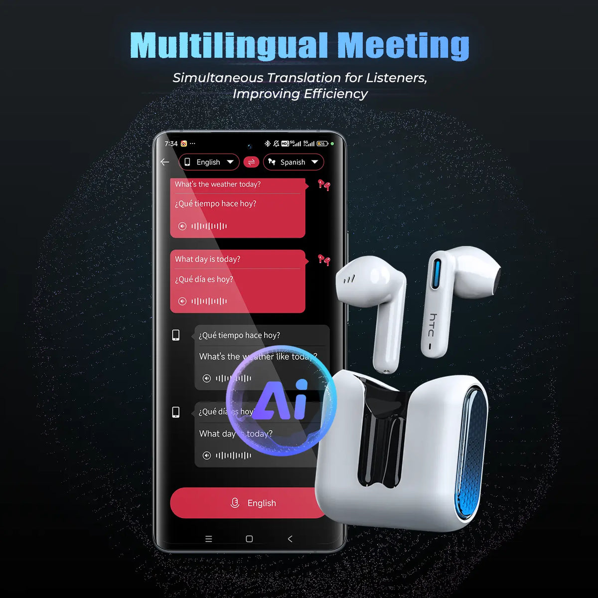 HTC NE49 True Wireless Earbuds | Bluetooth 6.0 Gaming Headset with Mic & IPX5 Waterproof