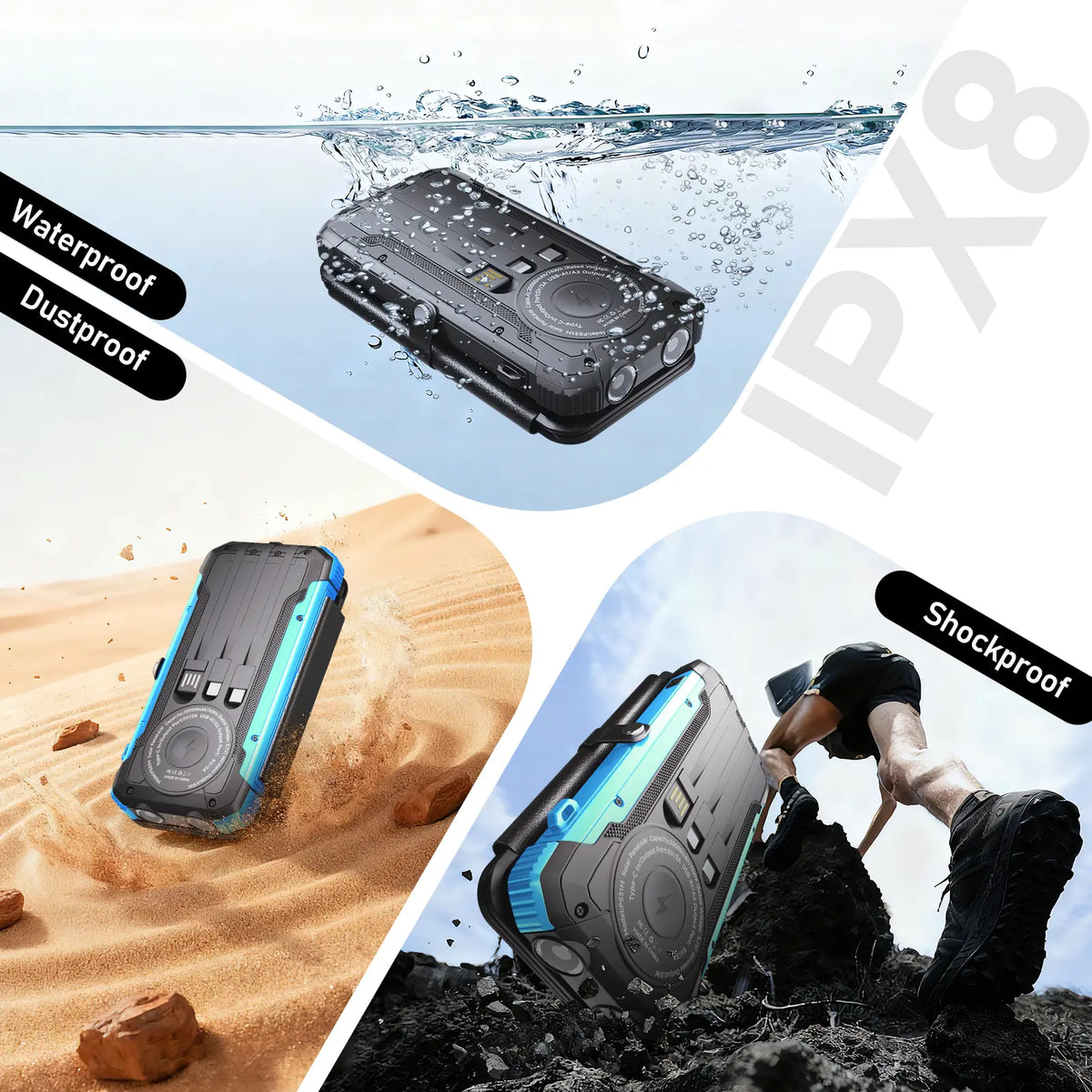 20,000mAh Solar Power Bank with 4 Foldable Panels | 15W Fast Charge, Wireless Pad & Built-in Cables