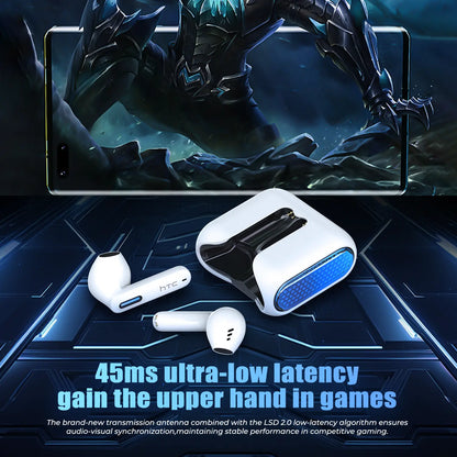 HTC NE49 True Wireless Earbuds | Bluetooth 6.0 Gaming Headset with Mic & IPX5 Waterproof