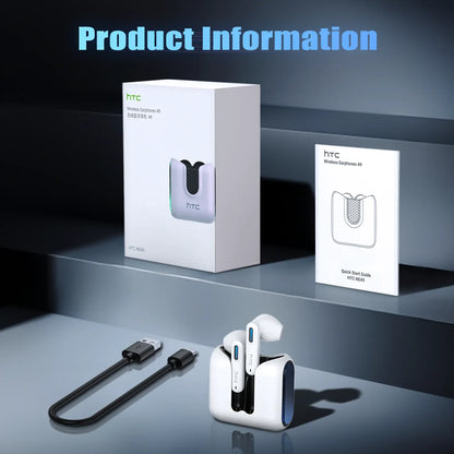 HTC NE49 True Wireless Earbuds | Bluetooth 6.0 Gaming Headset with Mic & IPX5 Waterproof