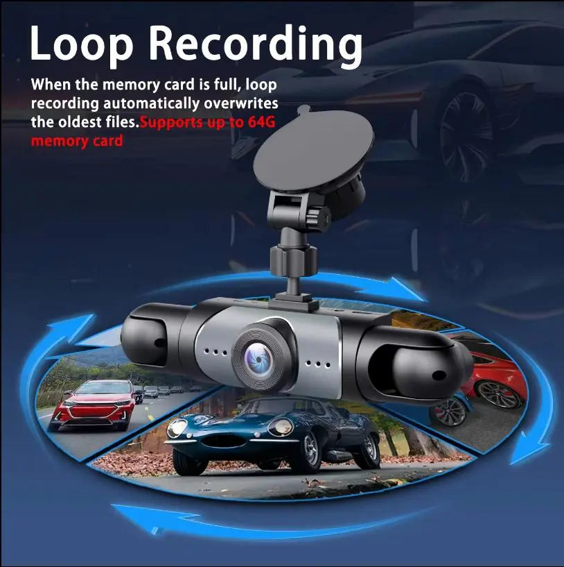 4-Channel Car Dash Cam 1080P HD | 360° Front, Rear & Side Cameras with Night Vision, Parking Mode & 64GB SD Card