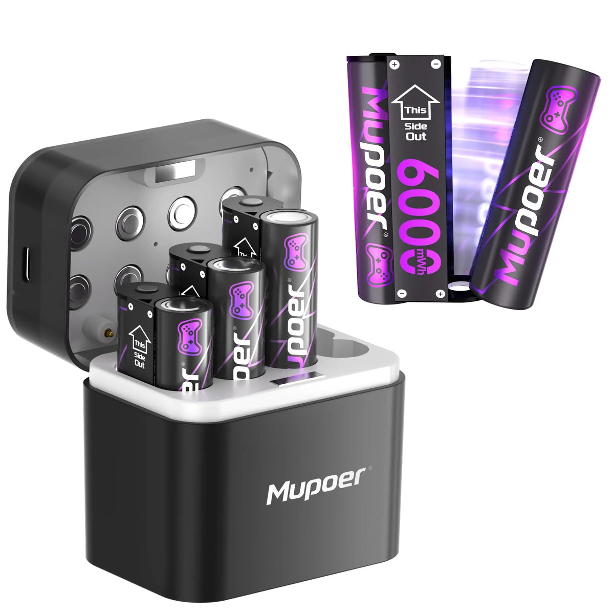 Mupoer Rechargeable AA Lithium Batteries with Charger | 1.5V 3000mWh High Capacity Double A Battery Set