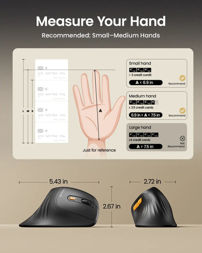 Protoarc EM11 Ergonomic Bluetooth Vertical Mouse | Rechargeable Silent Optical Wireless Mouse
