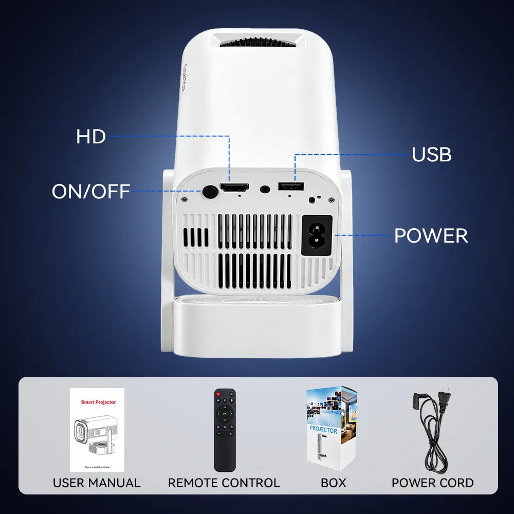Qawtor Portable Mini Home Theater Projector with 4K Support | WiFi 6, Bluetooth 5.0 & Built-In Speaker